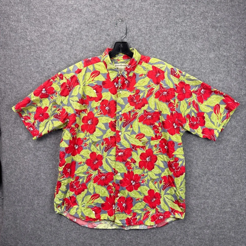 Vintage Banana Republic Mens Tropical Hibiscus Floral Short Sleeve Button Shirt